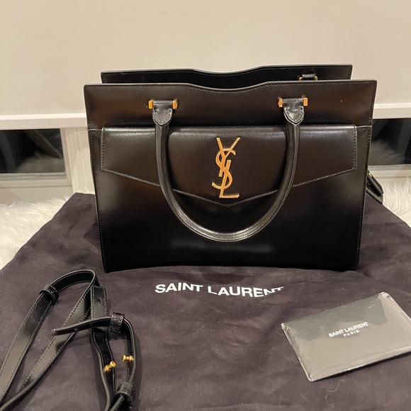 Saint Laurent YSL Small Uptown Cabas Top Handle Bag Black Clutch - Picture 1 of 15